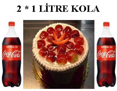 6-9 Kişilik Çilekli Yaş Pasta & 2x1 Lt Cola Siirt pasta