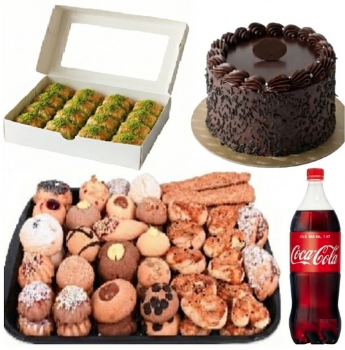 9-10 Kişilik Çikolatalı Yaş Pasta + Kuru Pasta + Fıstıklı Baklava Menü Siirt pasta