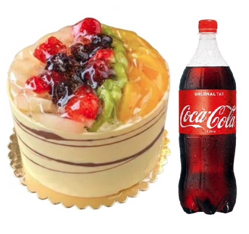 Karışık 4 kişilik mevsim meyveli yaş pasta 1 litre kola Siirt pasta